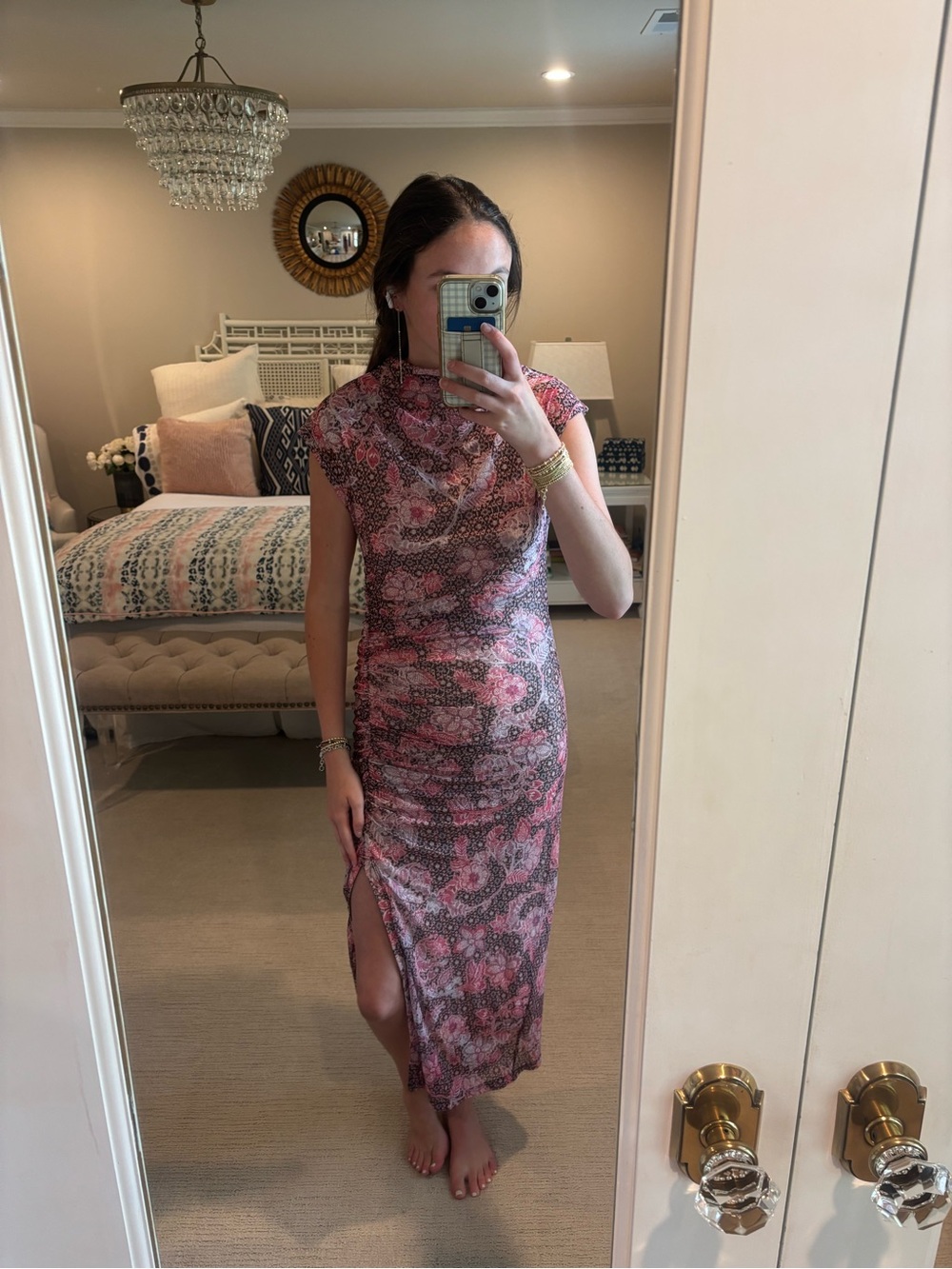 Anthropologie Pink Floral Print Maxi Dress